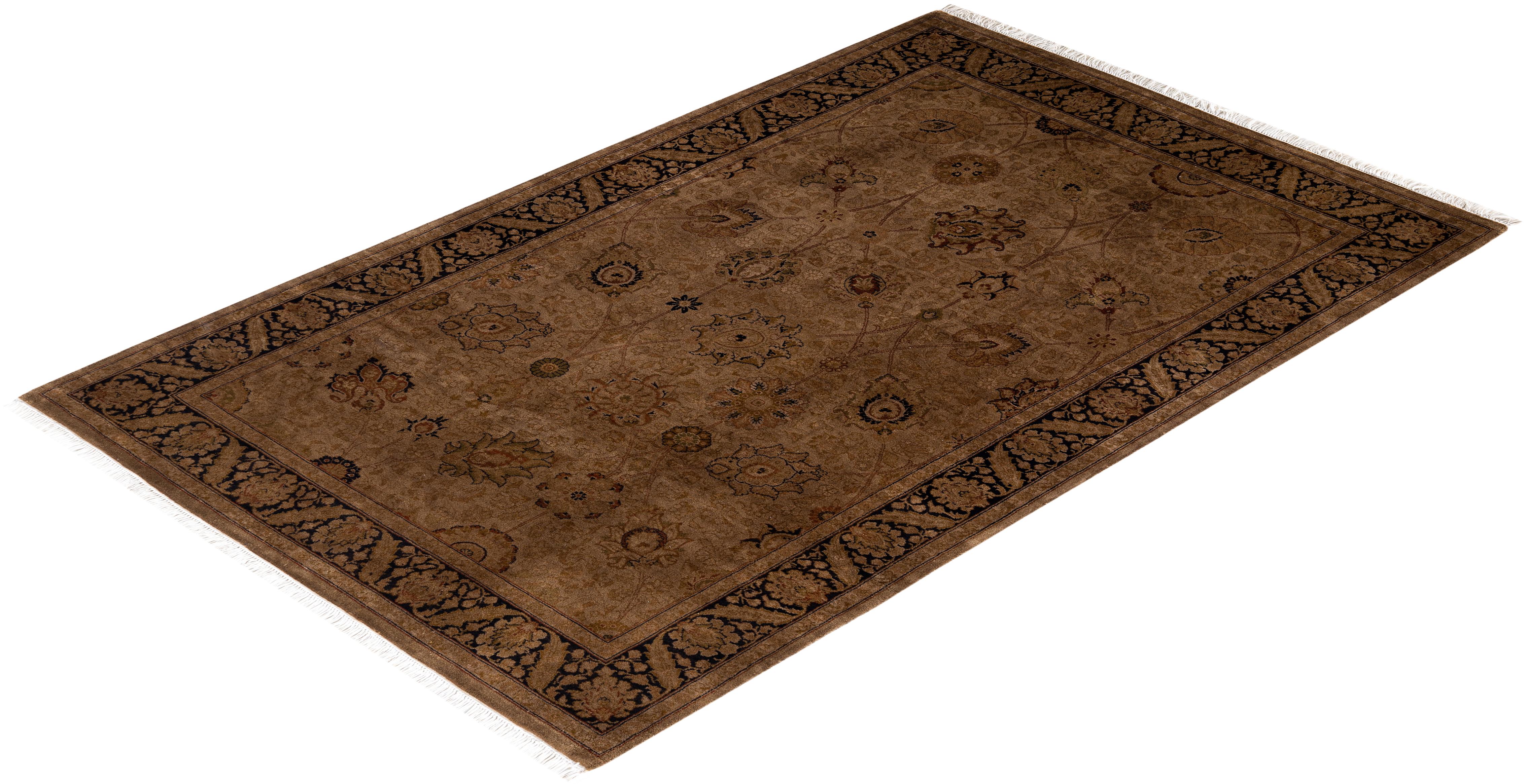 Alfombra de lana teñida a mano marrón contemporánea en venta 2