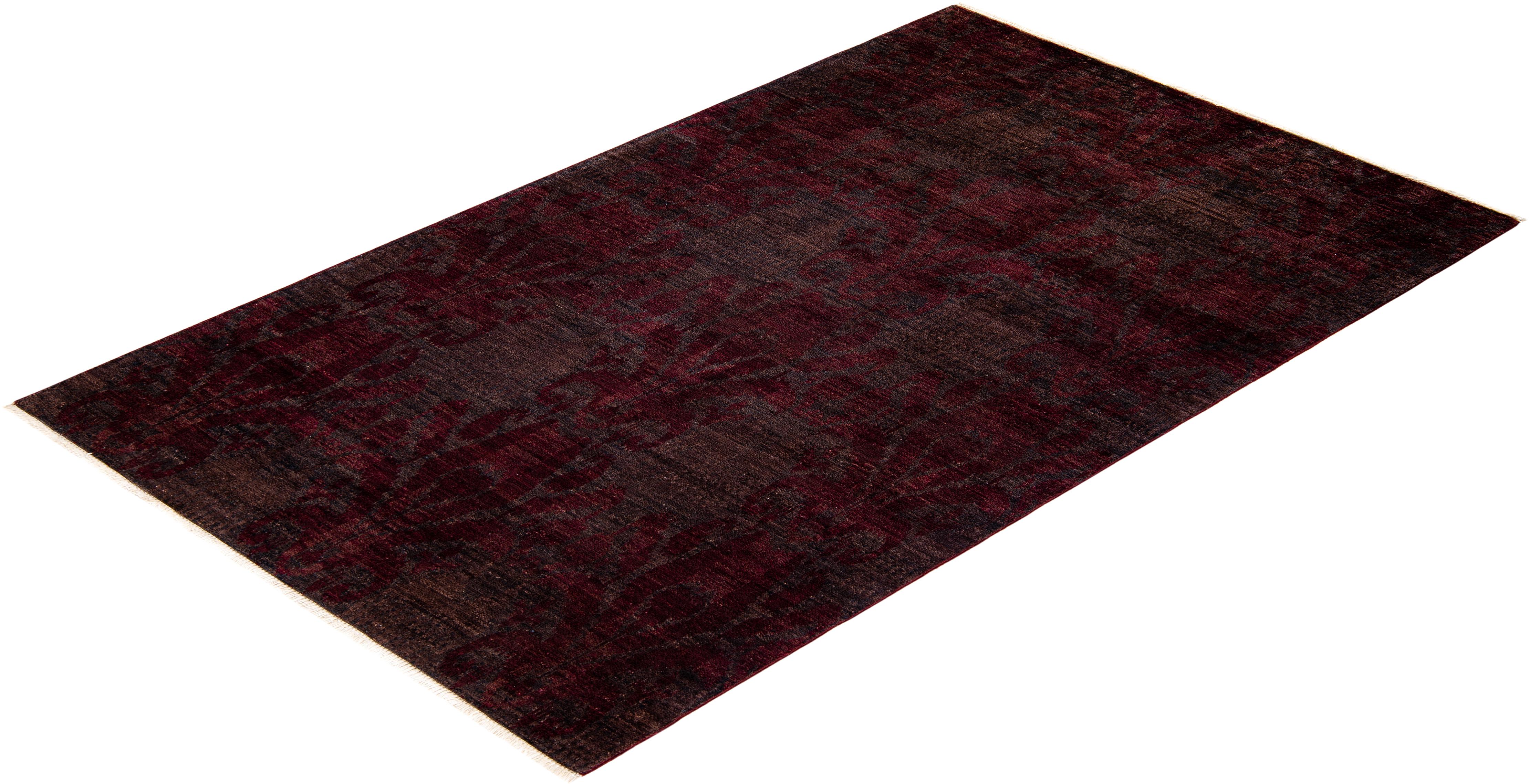 Contemporary Overdyed Hand Knotted Wool Brown Area Rug For Sale 4