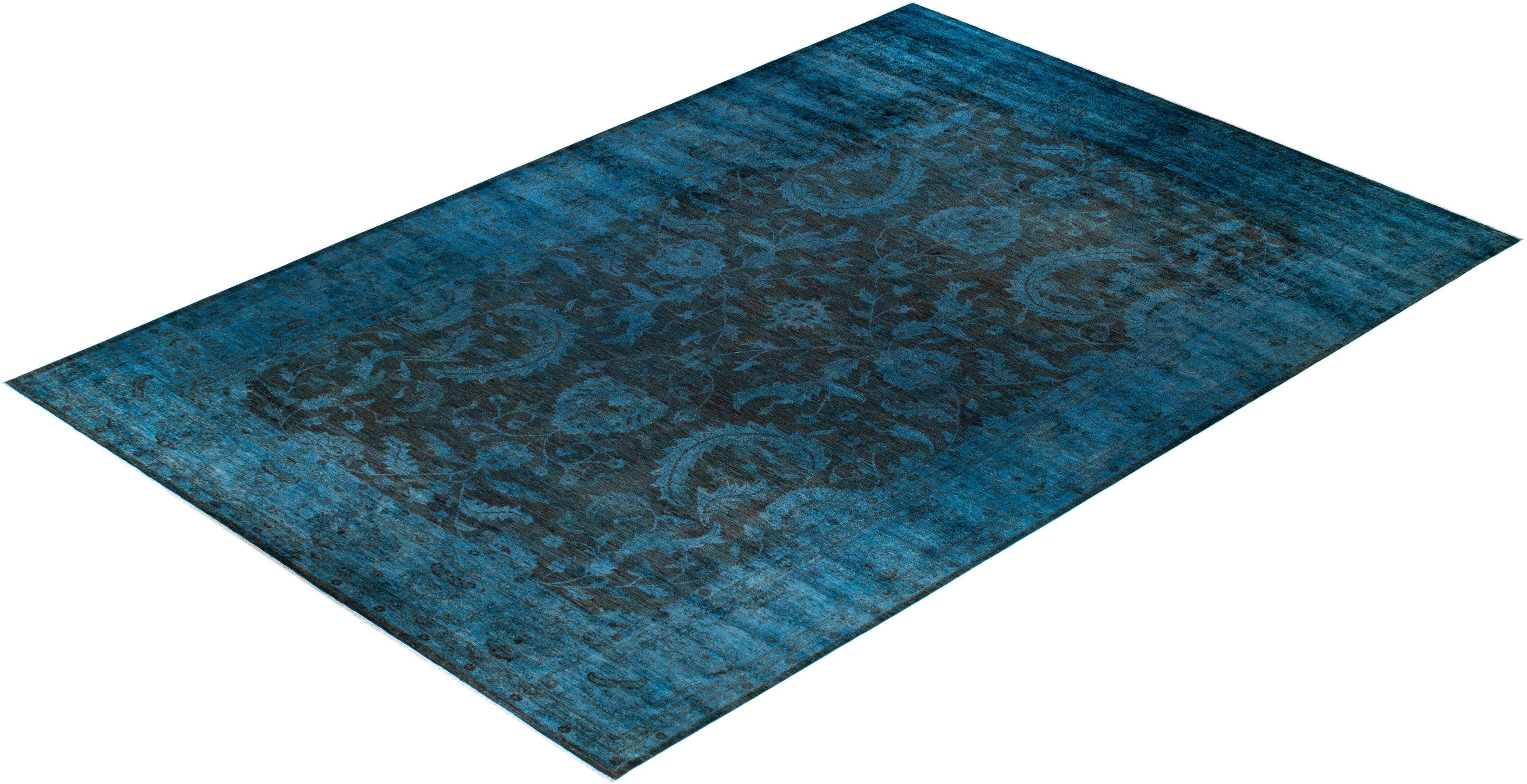 Contemporary Overdyed Hand Knotted Wool Brown Area Rug For Sale 4