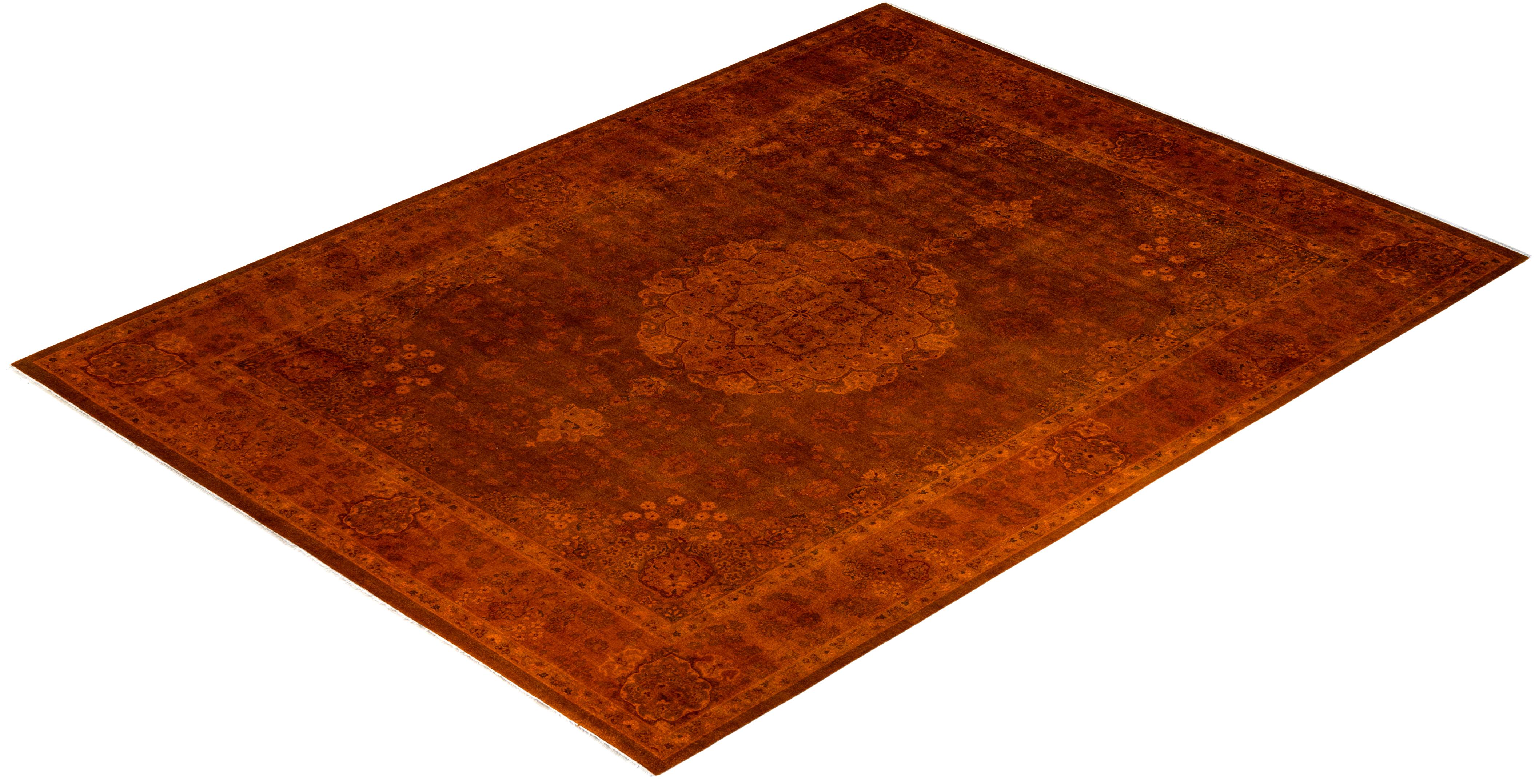 Contemporary Overdyed Hand Knotted Wool Brown Area Rug For Sale 4