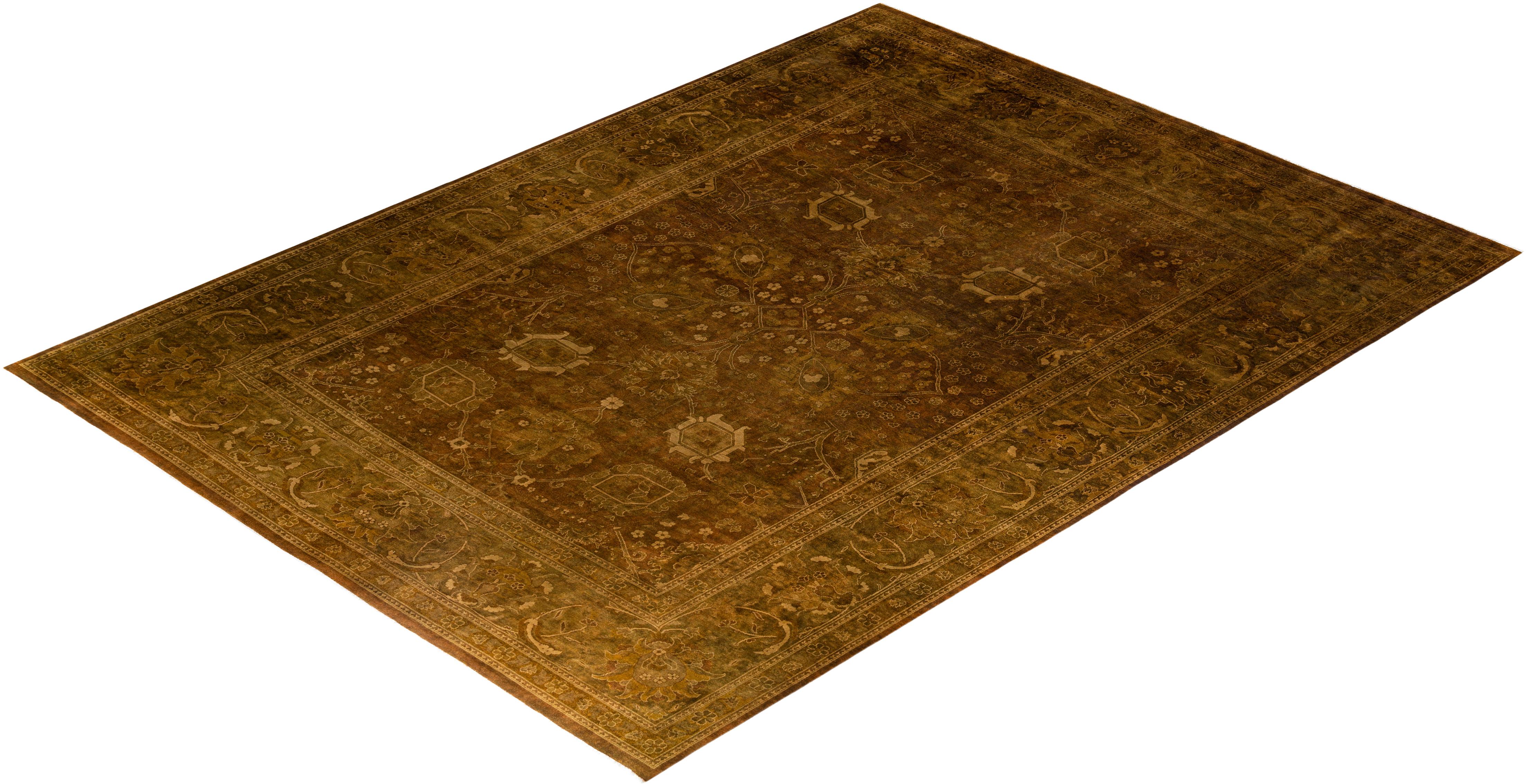 Contemporary Overdyed Hand Knotted Wool Brown Area Rug For Sale 4