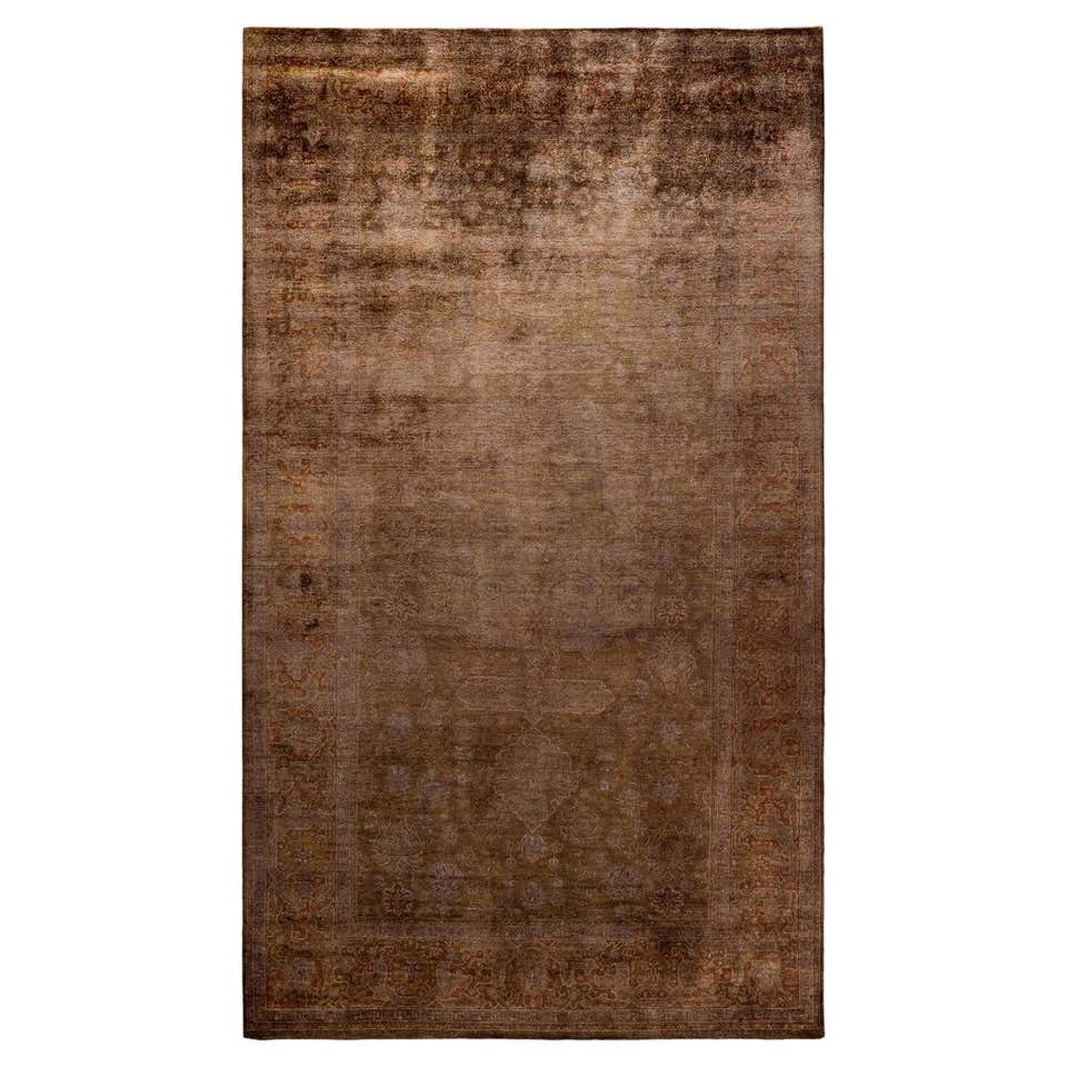 Contemporary Overdyed Hand Knotted Wool Brown Square Area Rug For Sale ...