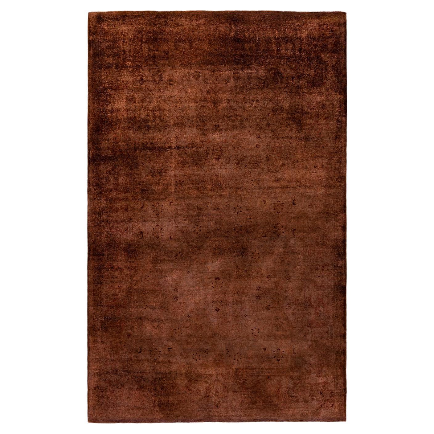 Contemporary Overdyed Hand Knotted Wool Brown Area Rug