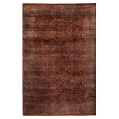 Contemporary Overdyed Hand Knotted Wool Brown Area Rug