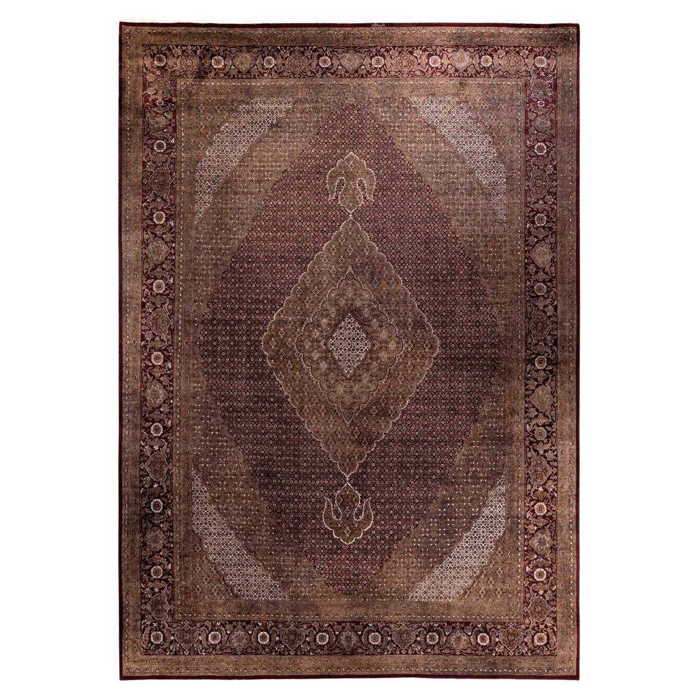 Contemporary Overdyed Hand Knotted Wool Brown Area Rug For Sale