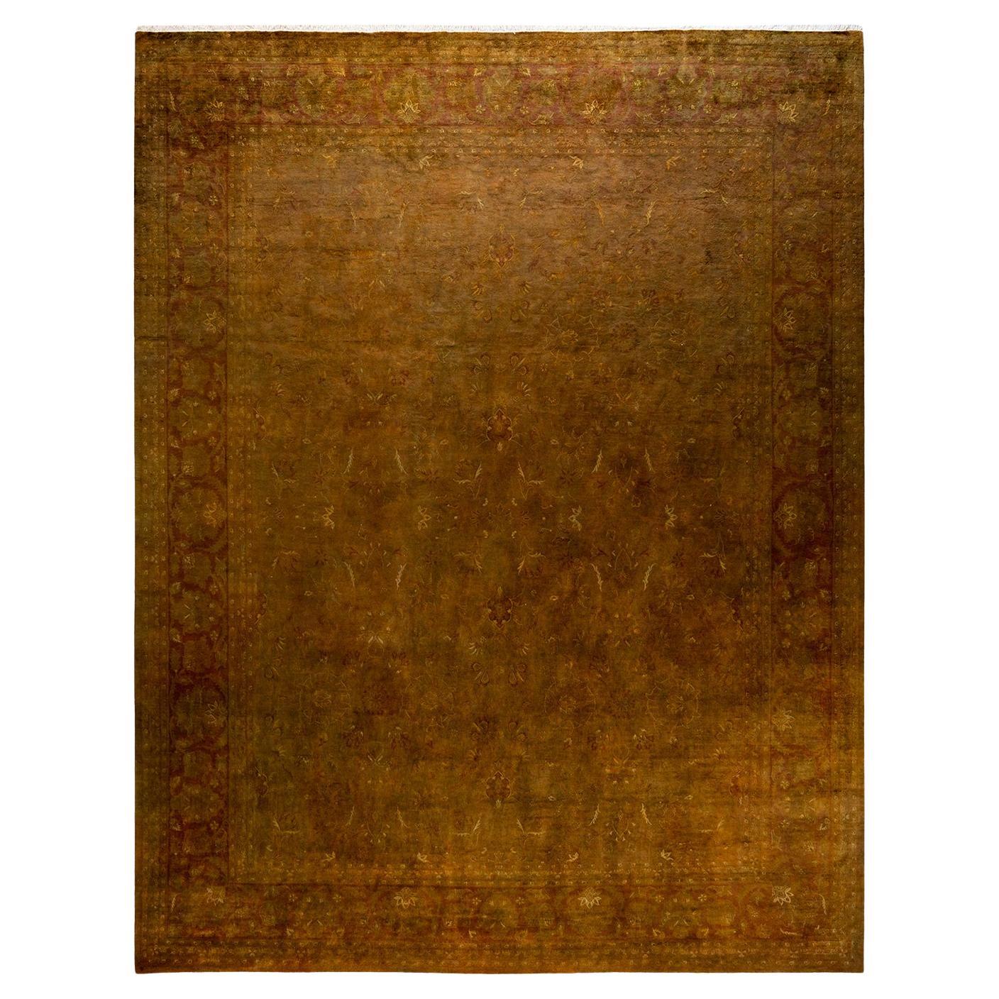 Contemporary Overdyed Hand Knotted Wool Brown Area Rug
