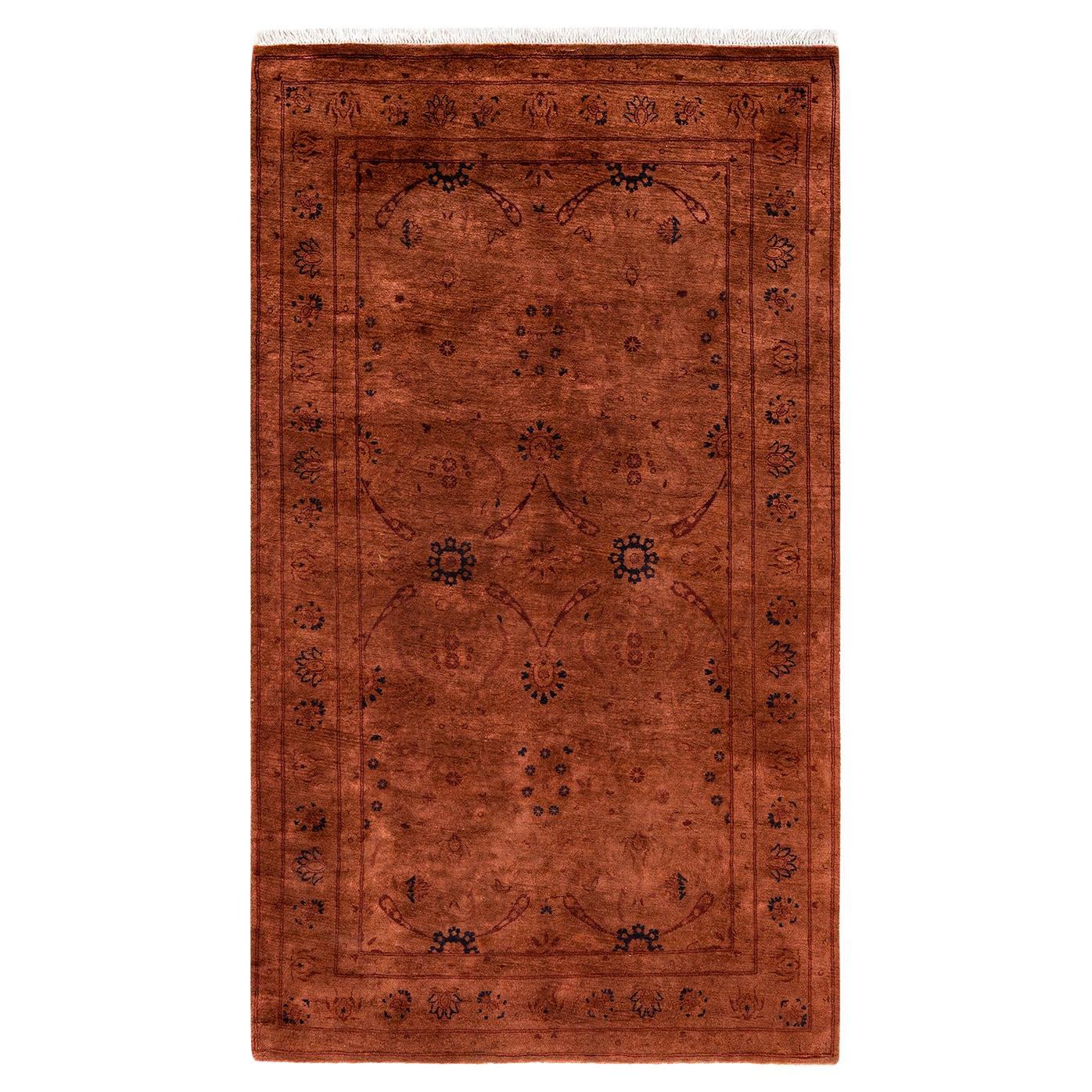 Contemporary Overdyed Hand Knotted Wool Brown Area Rug For Sale