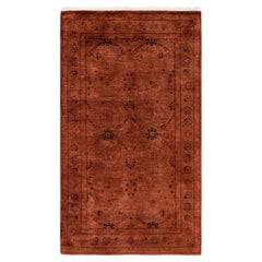 Contemporary Overdyed Hand Knotted Wool Brown Area Rug