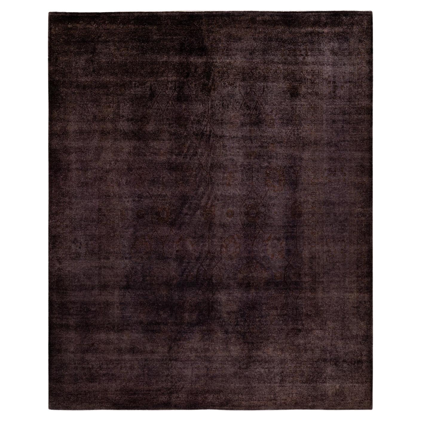 Contemporary Overdyed Hand Knotted Wool Brown Area Rug 
