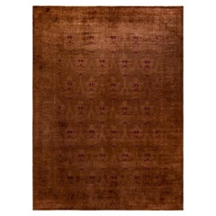 Contemporary Overdyed Hand Knotted Wool Brown Area Rug