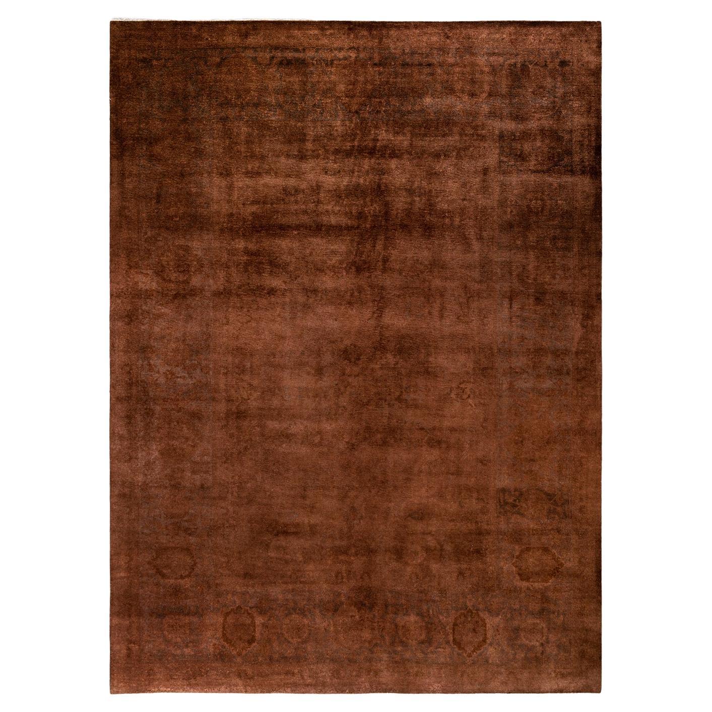 Contemporary Overdyed Hand Knotted Wool Brown Area Rug