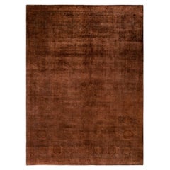 Contemporary Overdyed Hand Knotted Wool Brown Area Rug