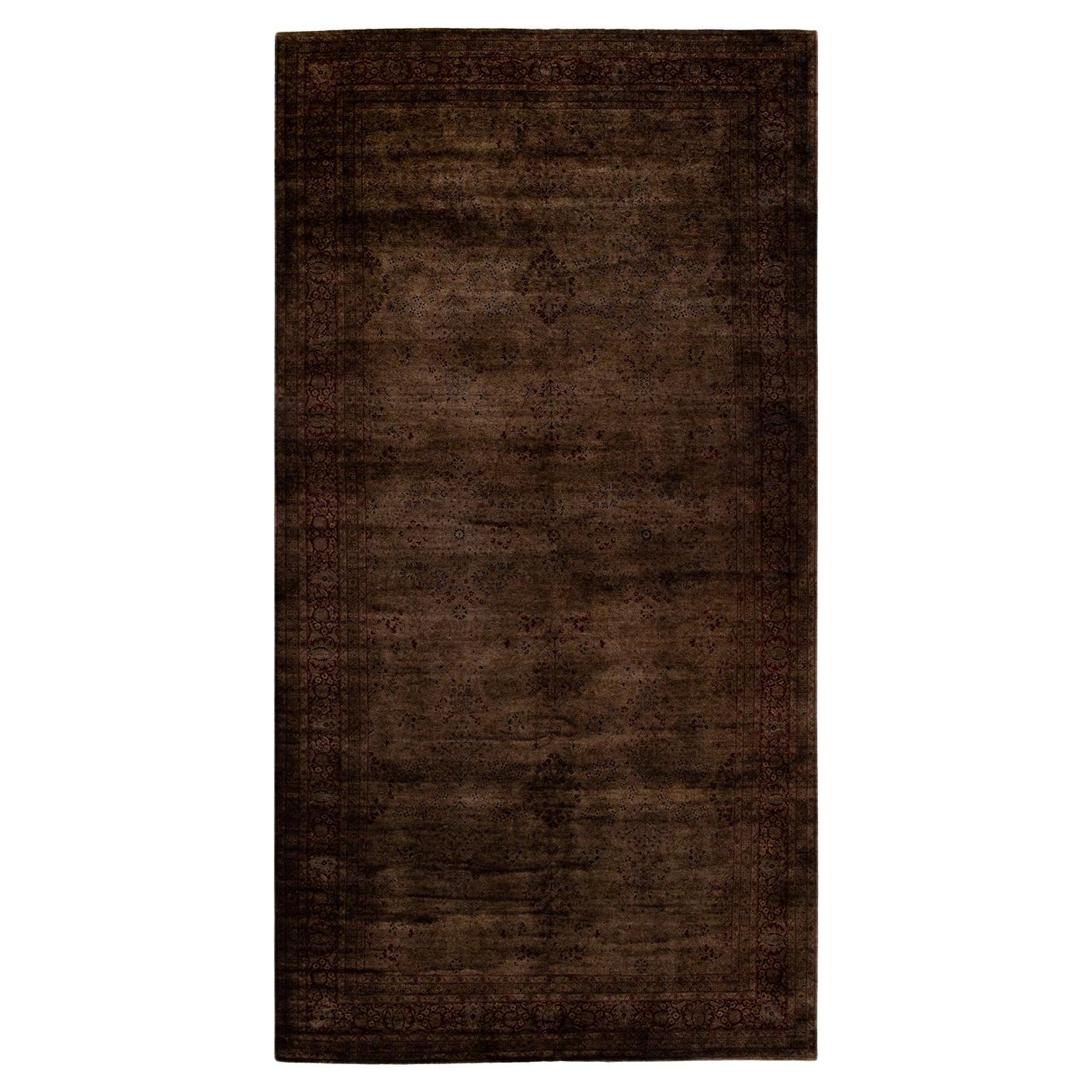 Contemporary Overdyed Hand Knotted Wool Brown Area Rug