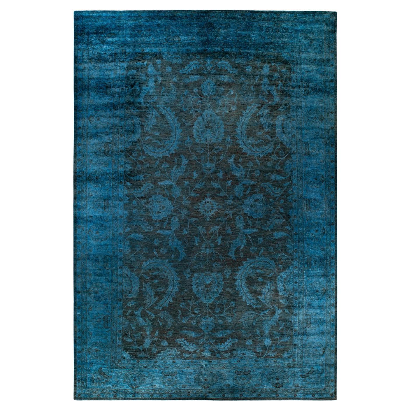 Contemporary Overdyed Hand Knotted Wool Brown Area Rug