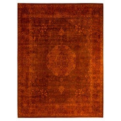 Tapis de sol contemporain en laine surteinte nouée à la main Brown