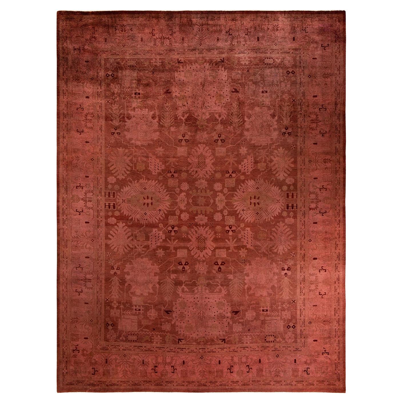 Contemporary Overdyed Hand Knotted Wool Brown Area Rug