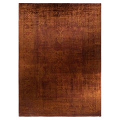 Tapis de sol contemporain en laine surteinte nouée à la main Brown