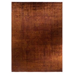 Contemporary Overdyed Hand Knotted Wool Brown Area Rug