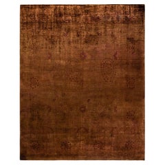 Contemporary Overdyed Hand Knotted Wool Brown Area Rug