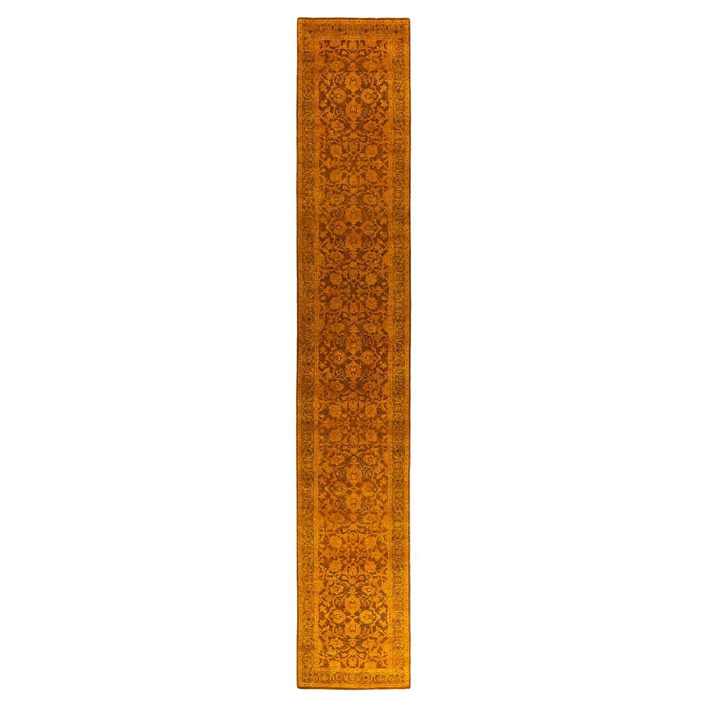 Contemporary Overdyed Hand Knotted Wool Brown Area Rug