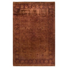 Contemporary Overdyed Hand Knotted Wool Brown Area Rug