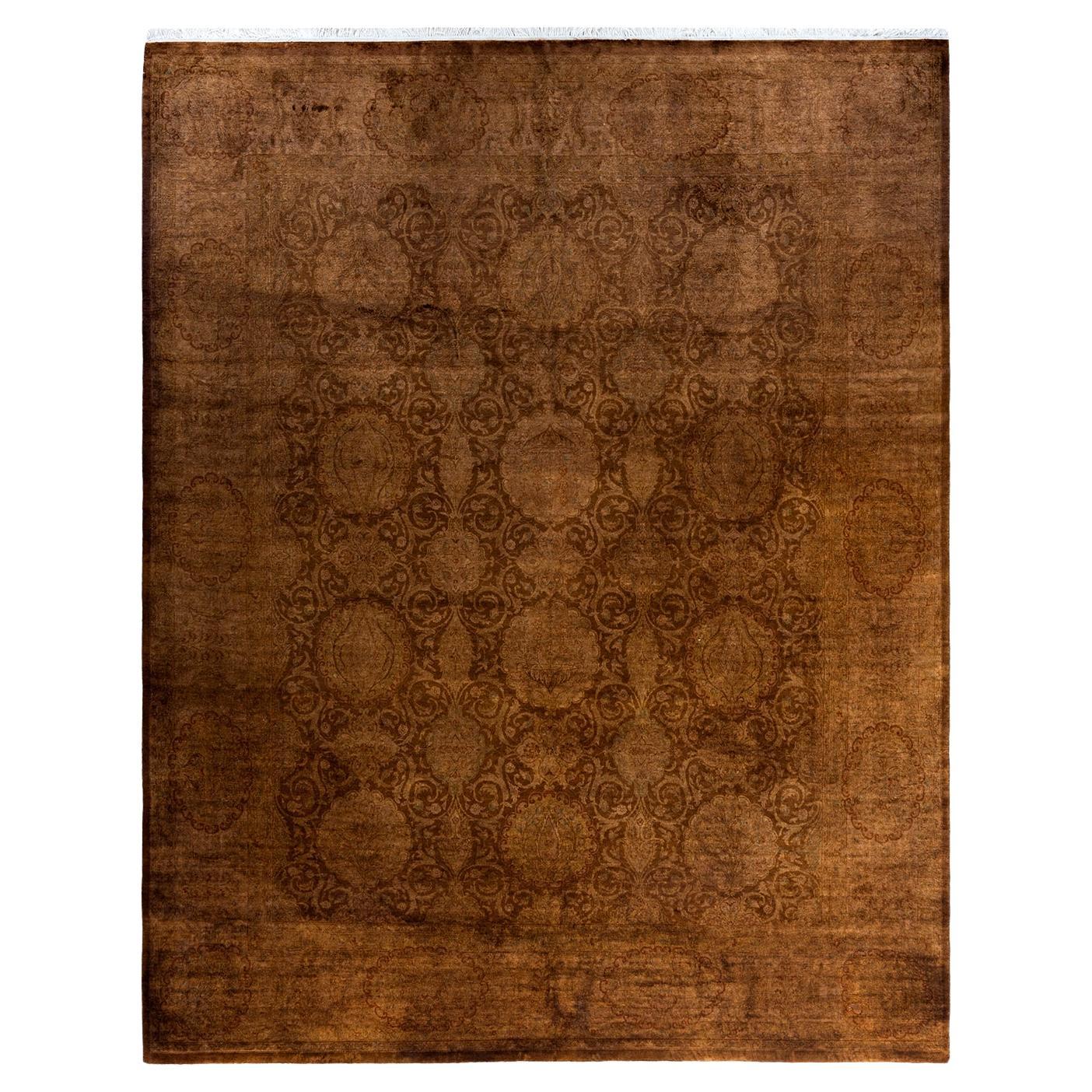 Alfombra de lana teñida a mano marrón contemporánea
