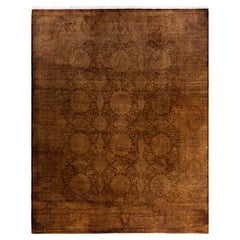 Alfombra de lana teñida a mano marrón contemporánea