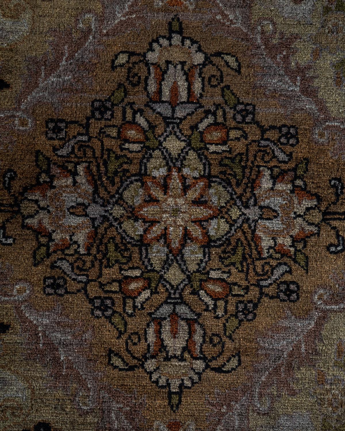 Pakistani Contemporary Overdyed Hand Knotted Wool Brown Octagon Area Rug For Sale
