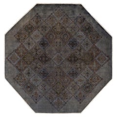 Contemporary Overdyed Hand Knotted Wool Brown Octagon Area Rug
