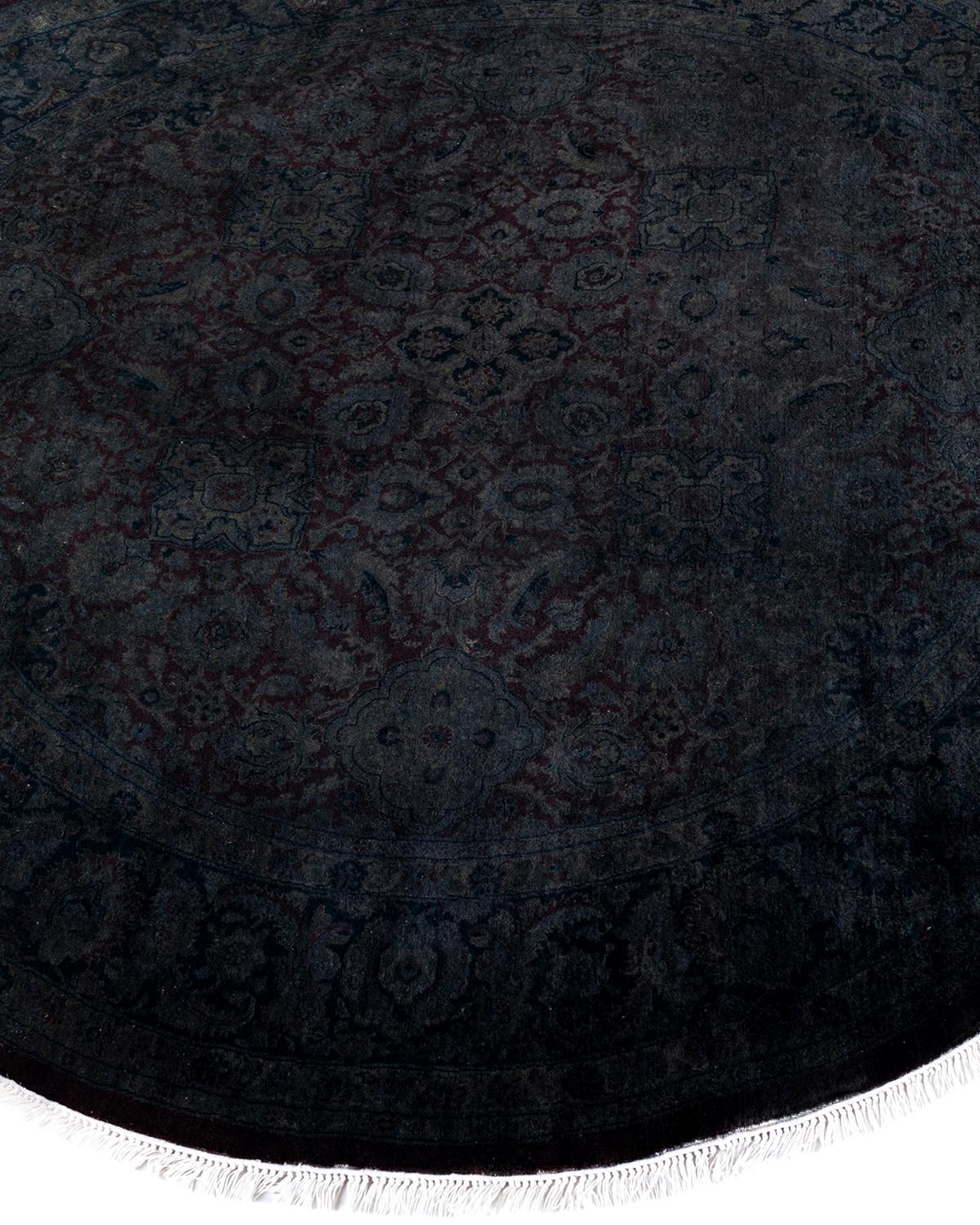 Contemporary Overdyed Hand Knotted Wool Brown Round Area Rug 6' 1