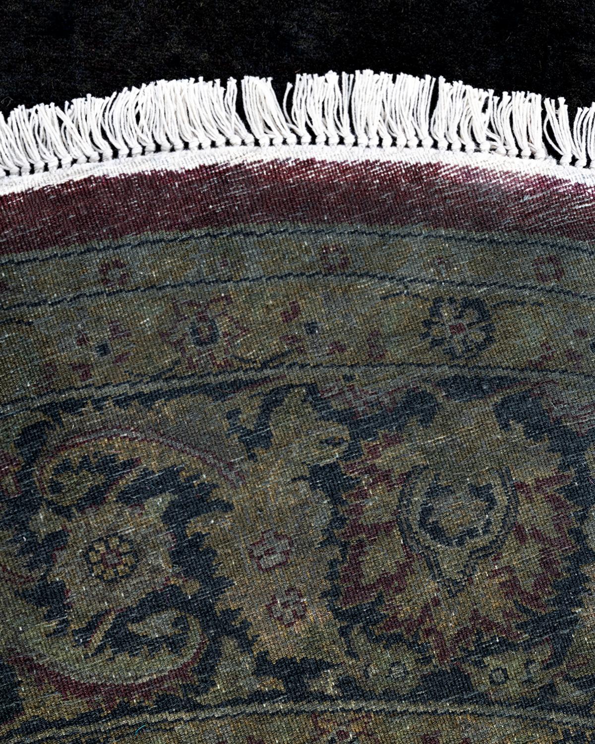 Contemporary Overdyed Hand Knotted Wool Brown Round Area Rug 6' 1