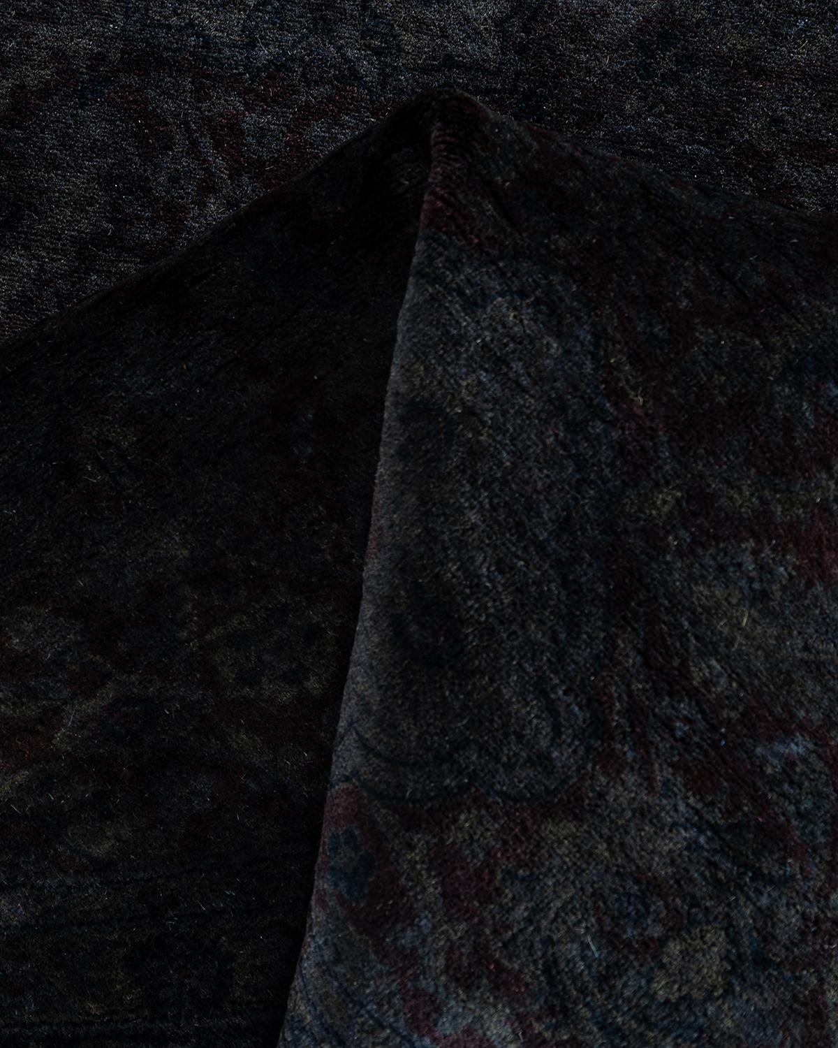 Contemporary Overdyed Hand Knotted Wool Brown Round Area Rug 6' 1
