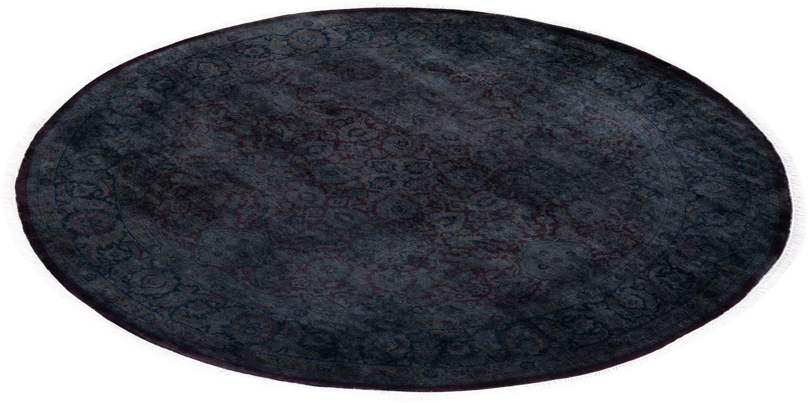 Contemporary Overdyed Hand Knotted Wool Brown Round Area Rug 6' 1