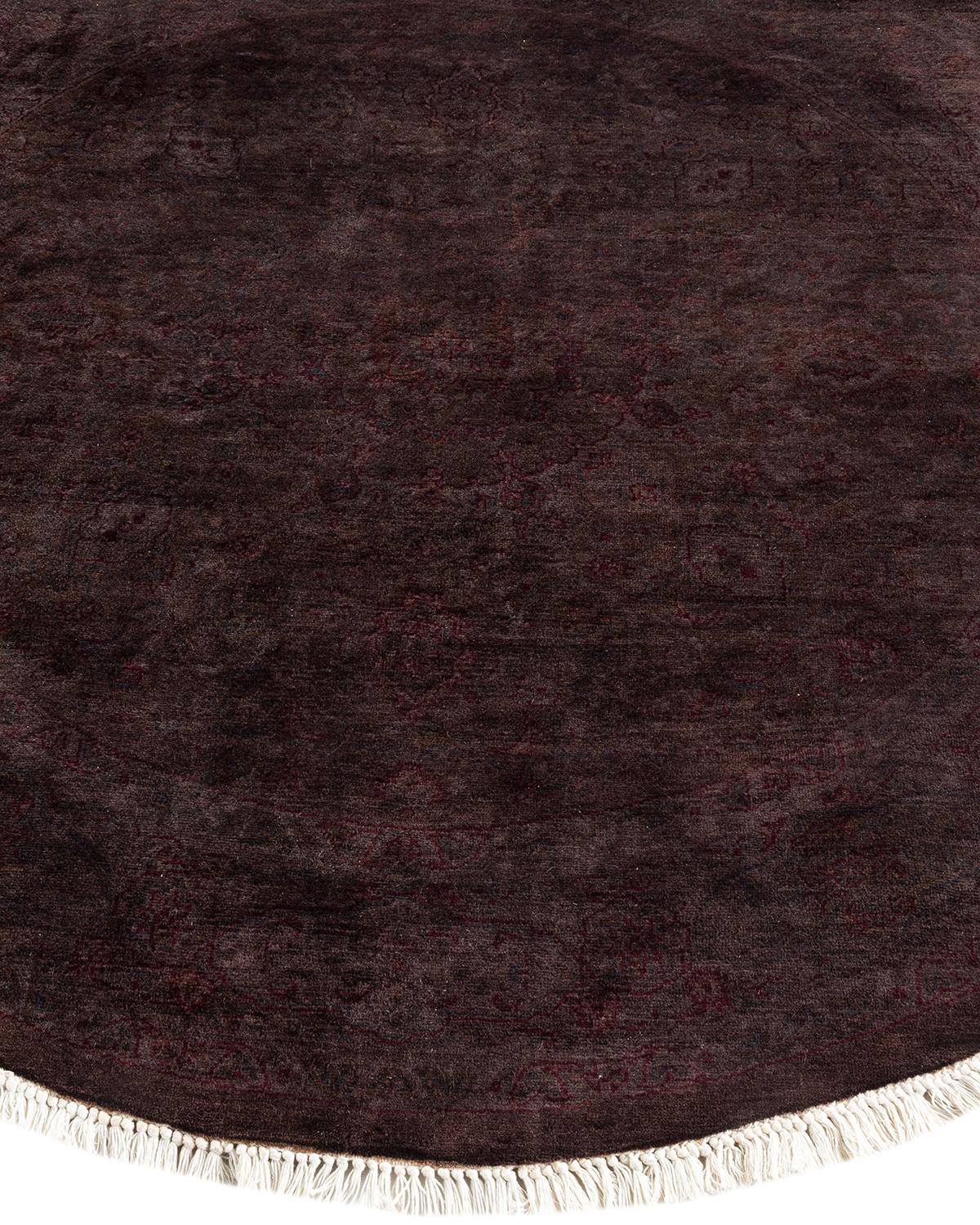 Contemporary Overdyed Hand Knotted Wool Brown Round Area Rug In New Condition For Sale In Norwalk, CT