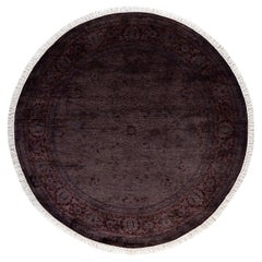 Contemporary Overdyed Hand Knotted Wool Brown Round Area Rug