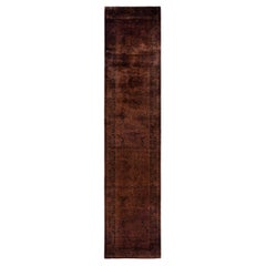 Contemporary Overdyed Hand Knotted Wool Brown Runner 2' 8" x 11' 10"