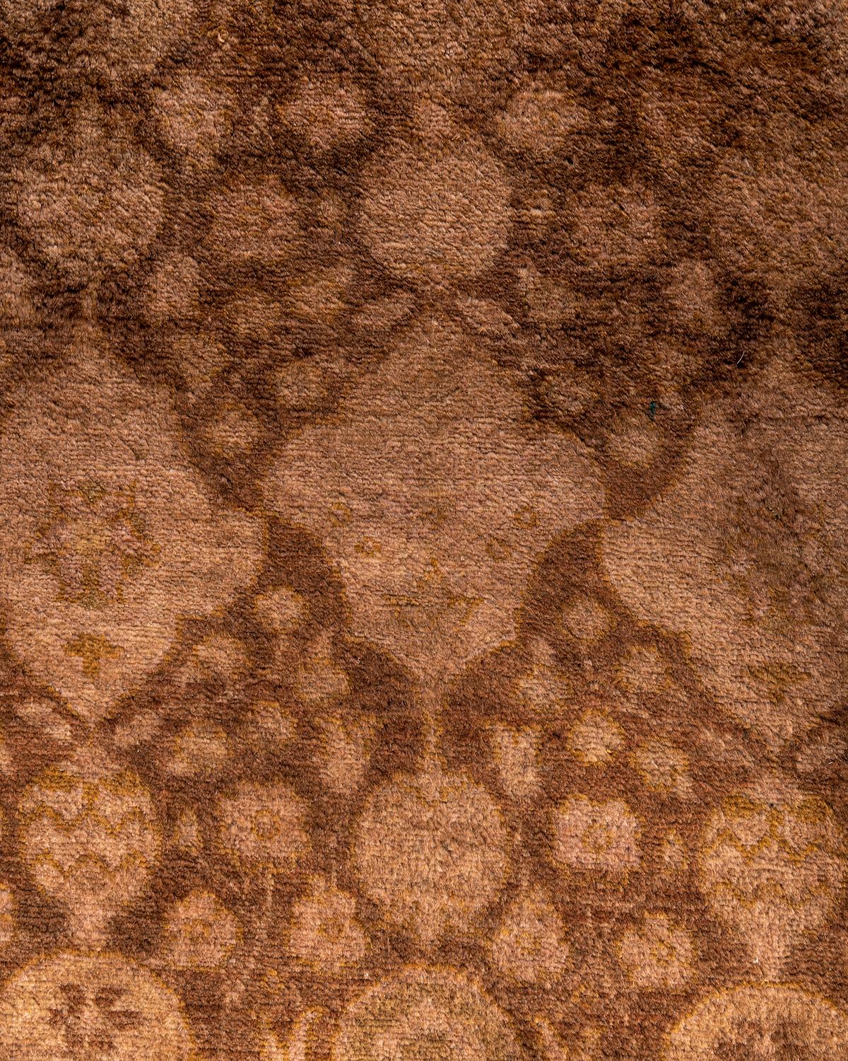 Contemporary Overdyed Hand Knotted Wool Brown Runner 2' 8