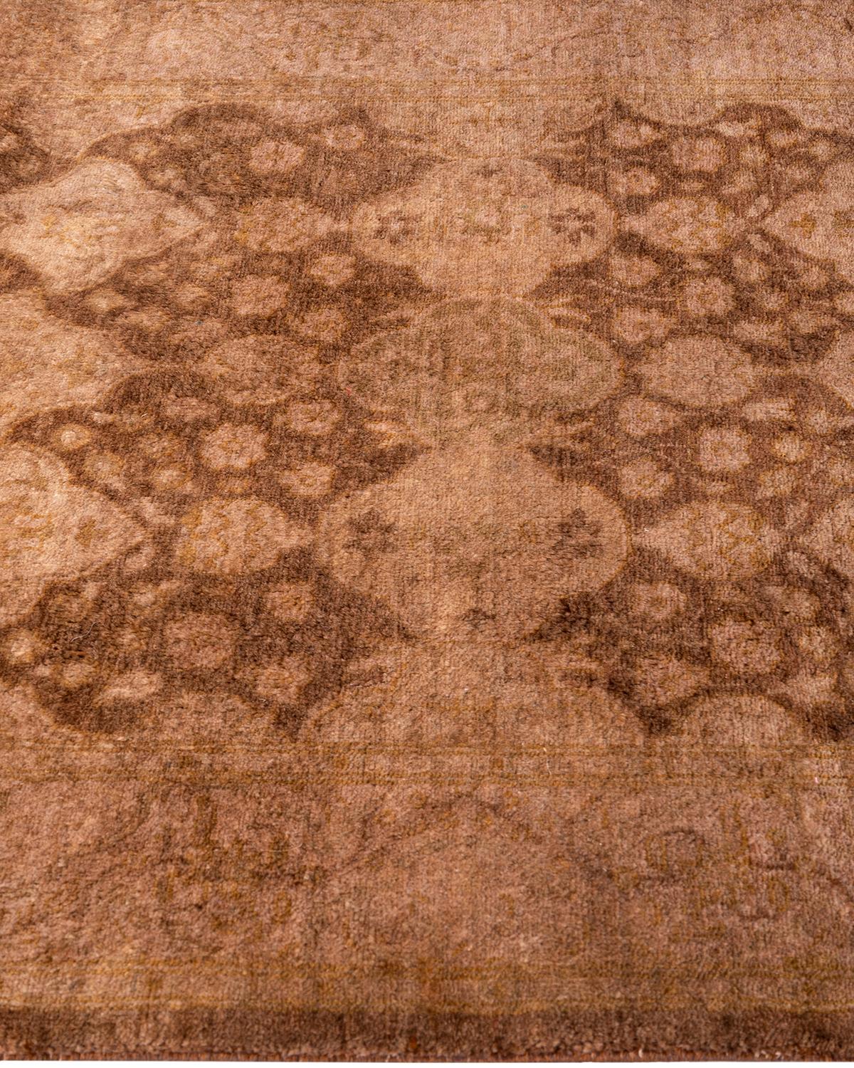 Contemporary Overdyed Hand Knotted Wool Brown Runner 2' 8
