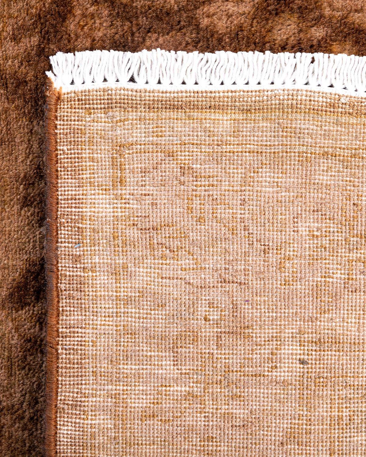 Contemporary Overdyed Hand Knotted Wool Brown Runner 2' 8