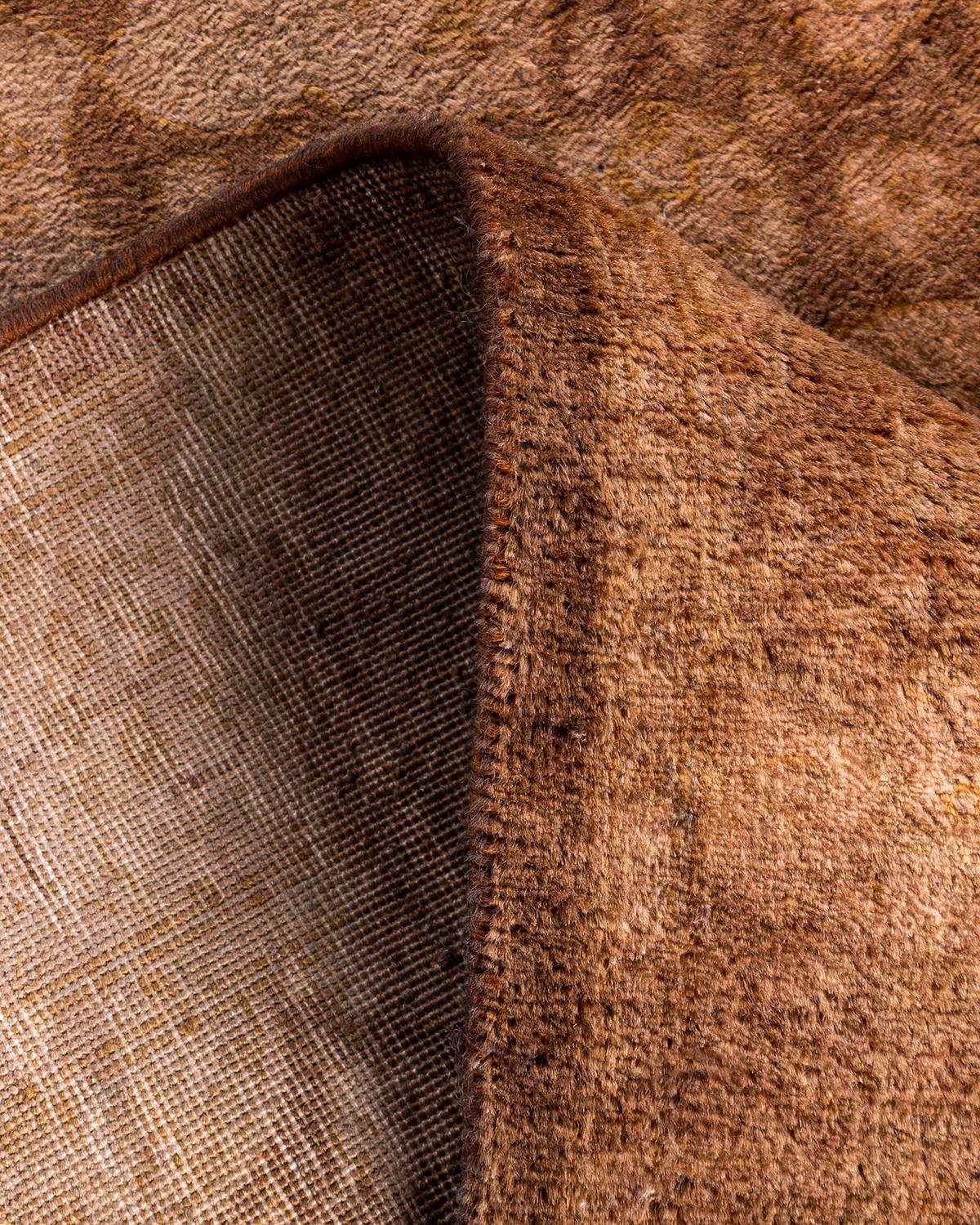 Contemporary Overdyed Hand Knotted Wool Brown Runner 2' 8