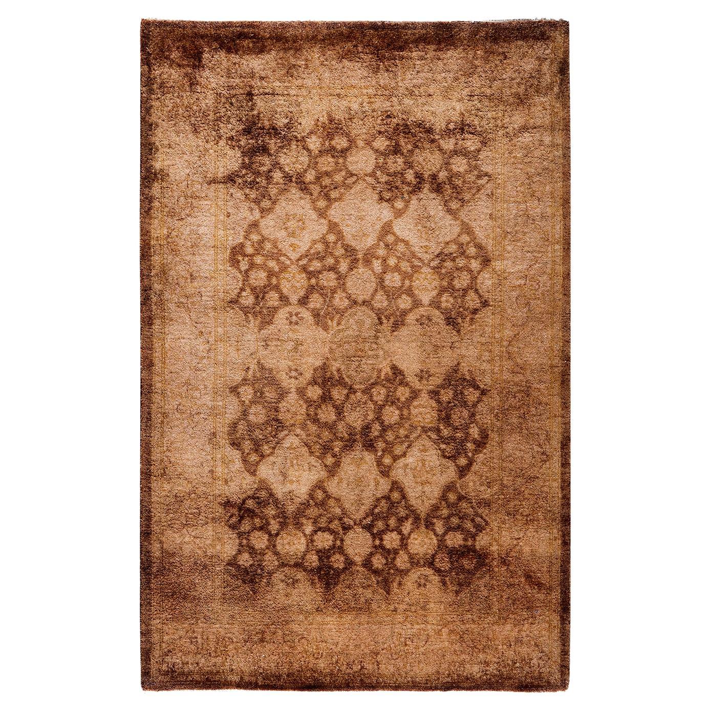 Contemporary Overdyed Hand Knotted Wool Brown Runner 2' 8" x 4' 1" im Angebot