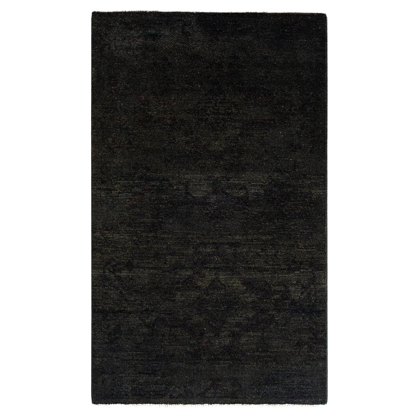 Contemporary Runner in lana marrone sovratinto e annodato a mano 2' 8" x 4' 4" in vendita