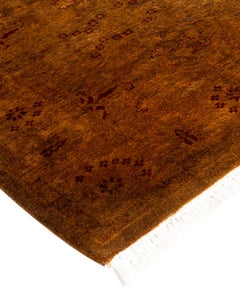 Contemporary Overdyed Hand Knotted Wool Brown Runner 3' 0" x 10' 8"