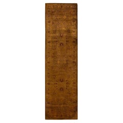 Contemporary Overdyed Hand Knotted Wool Brown Runner 3' 0" x 10' 8"