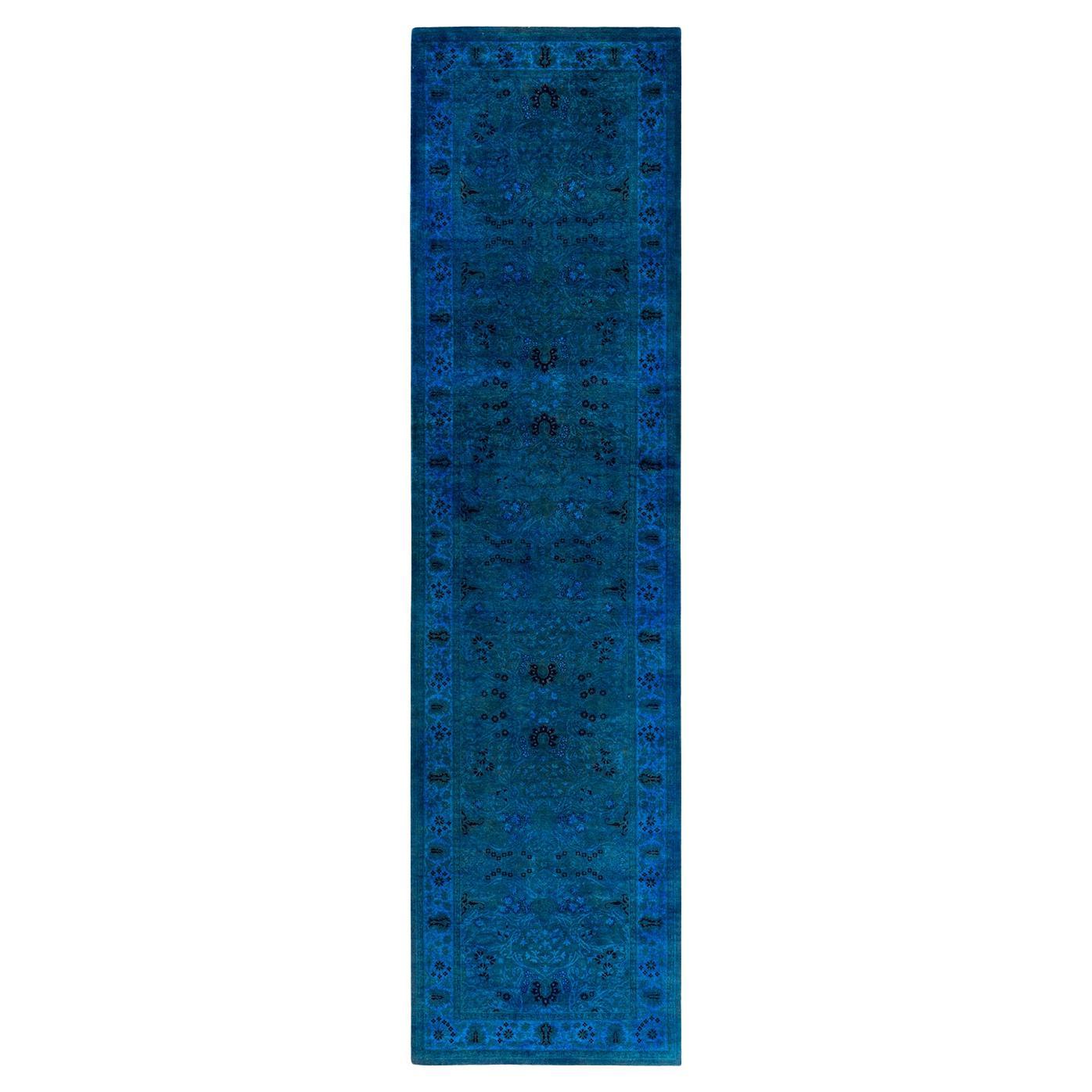 Contemporary Overdyed Hand Knotted Wool Brown Runner 3' 2" x 12' 2" im Angebot