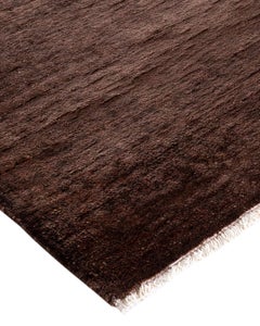 Contemporary Overdyed Hand Knotted Wool Brown Runner