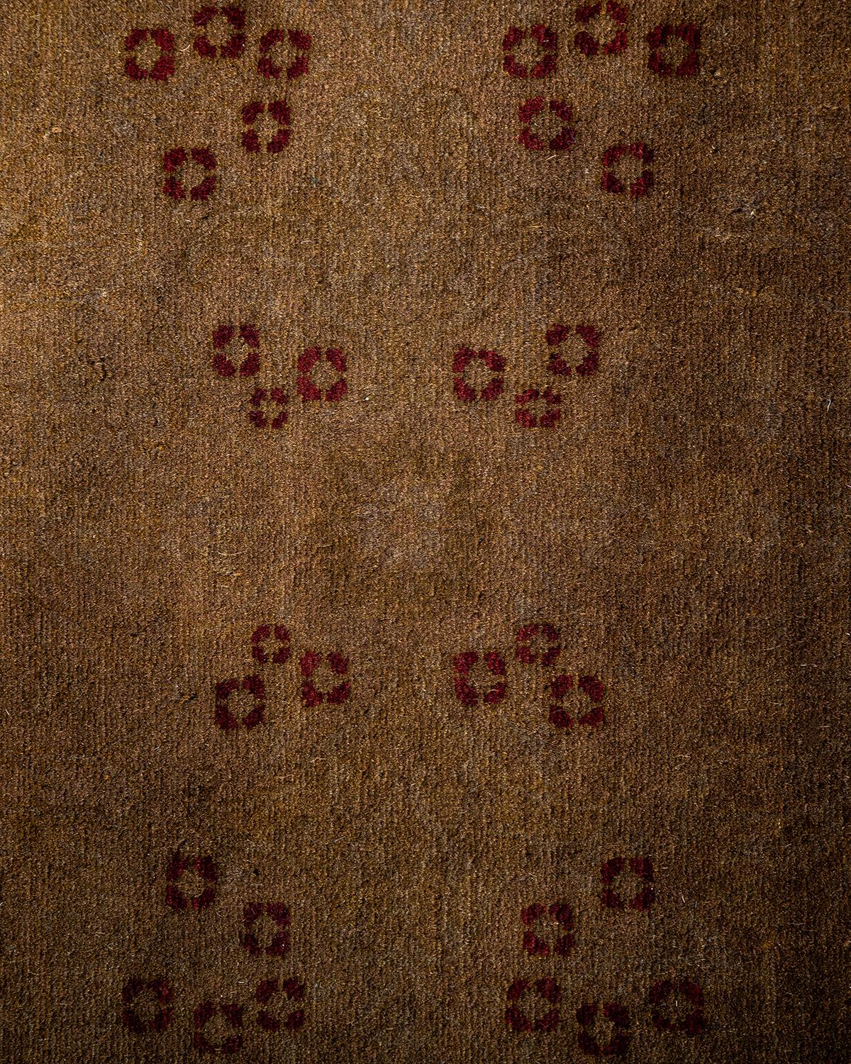 Pakistani Contemporary Overdyed Hand Knotted Wool Brown Runner For Sale