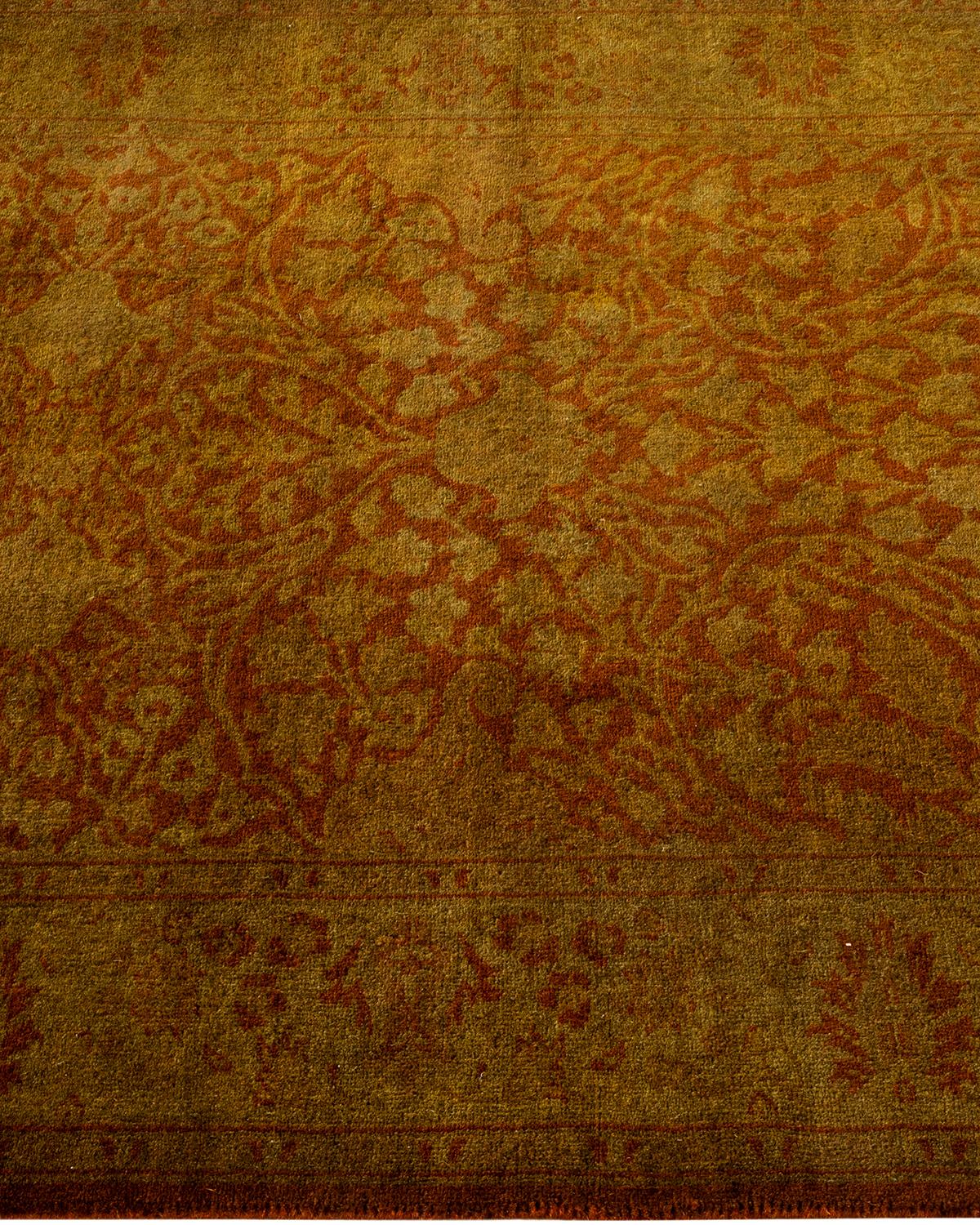 Contemporary Overdyed Hand Knotted Wool Brown Runner In New Condition For Sale In Norwalk, CT