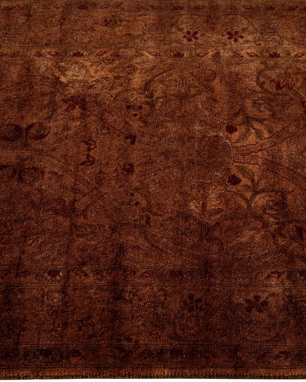 Contemporary Overdyed Hand Knotted Wool Brown Runner In New Condition For Sale In Norwalk, CT