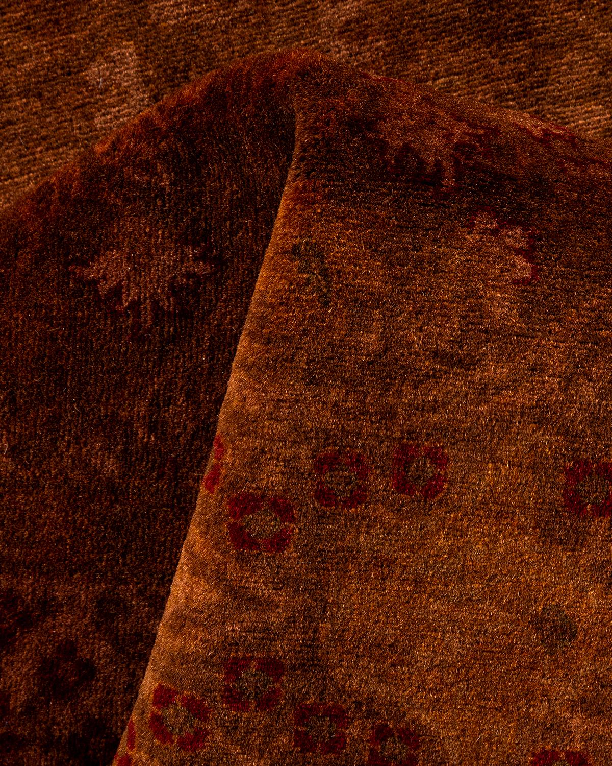 Contemporary Overdyed Hand Knotted Wool Brown Läufer im Angebot 1